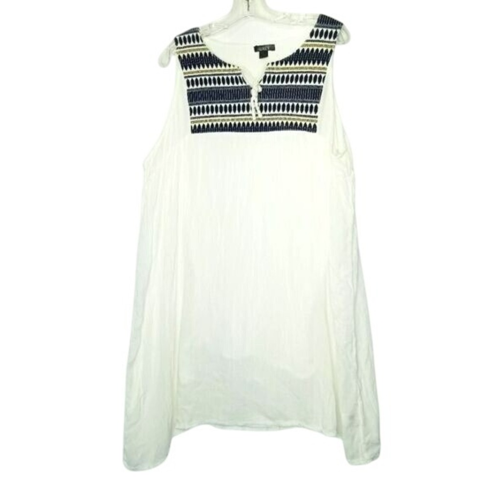 Relaxx White Embroidered‎ Tank Top Sleeveless Casual Summer 3X Flowy Lightweight